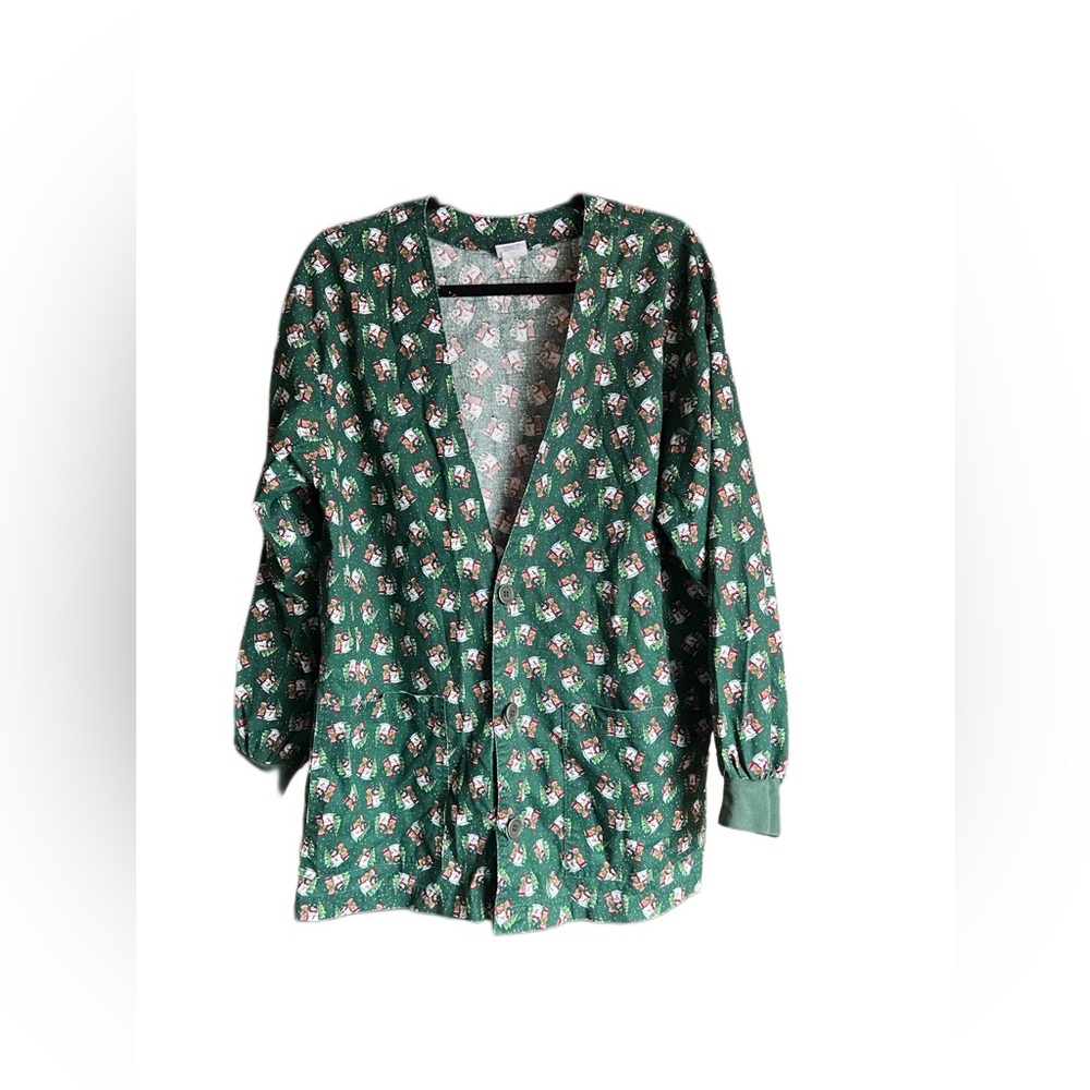 Christmas SCRUBS Green Button up Size Medium - Picture 1 of 4